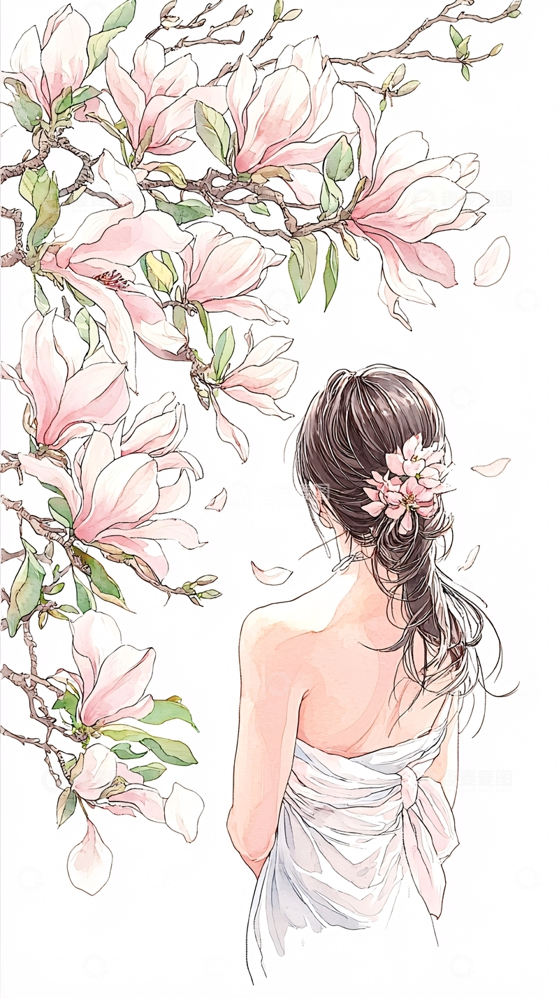 高清大图下载【趣麦麦图】春日花下女子背影