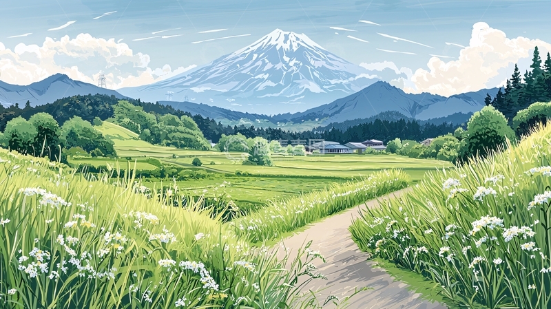 高清大图下载【趣麦麦图】富士山下的田园风光