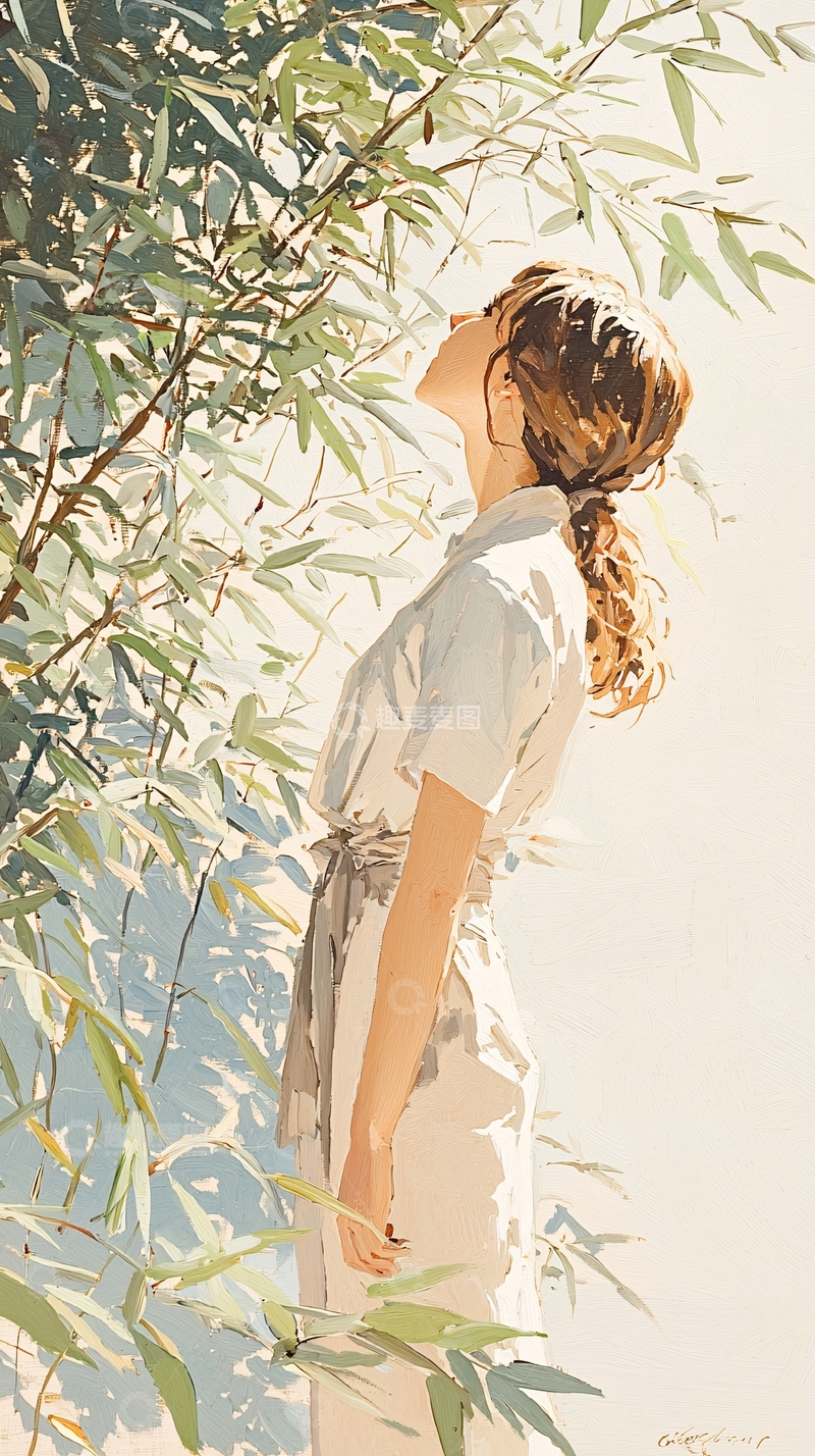 高清大图下载【趣麦麦图】竹林中的女孩