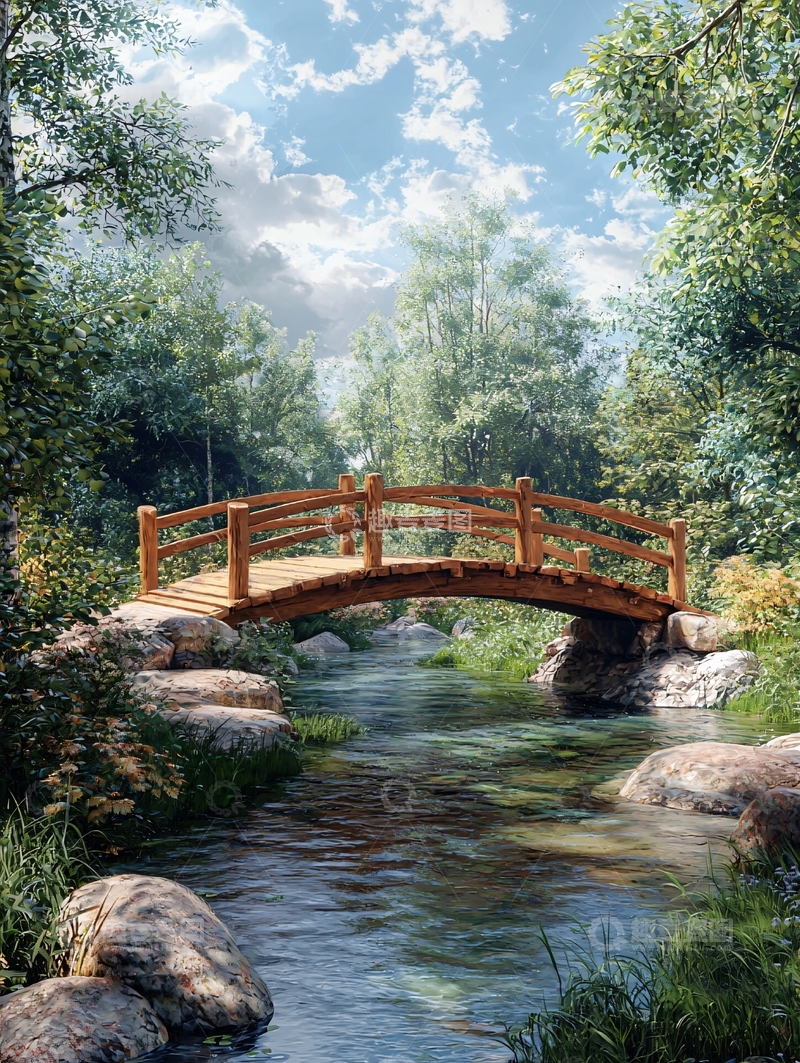 高清大图下载【趣麦麦图】木桥溪流自然风光