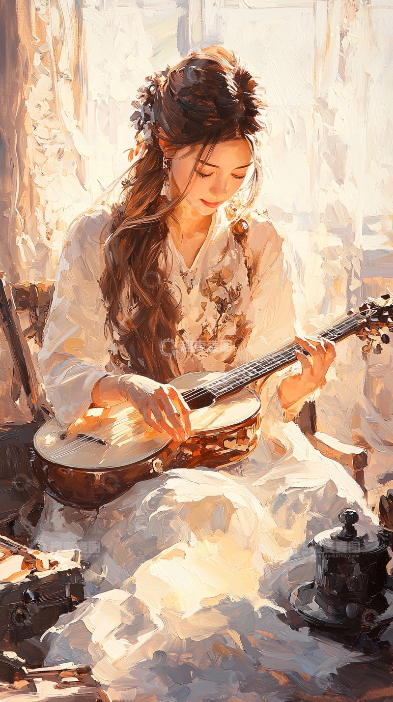 高清大图下载【趣麦麦图】阳光下的吉他少女