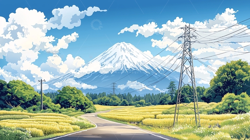 高清大图下载【趣麦麦图】动漫风格的富士山美景