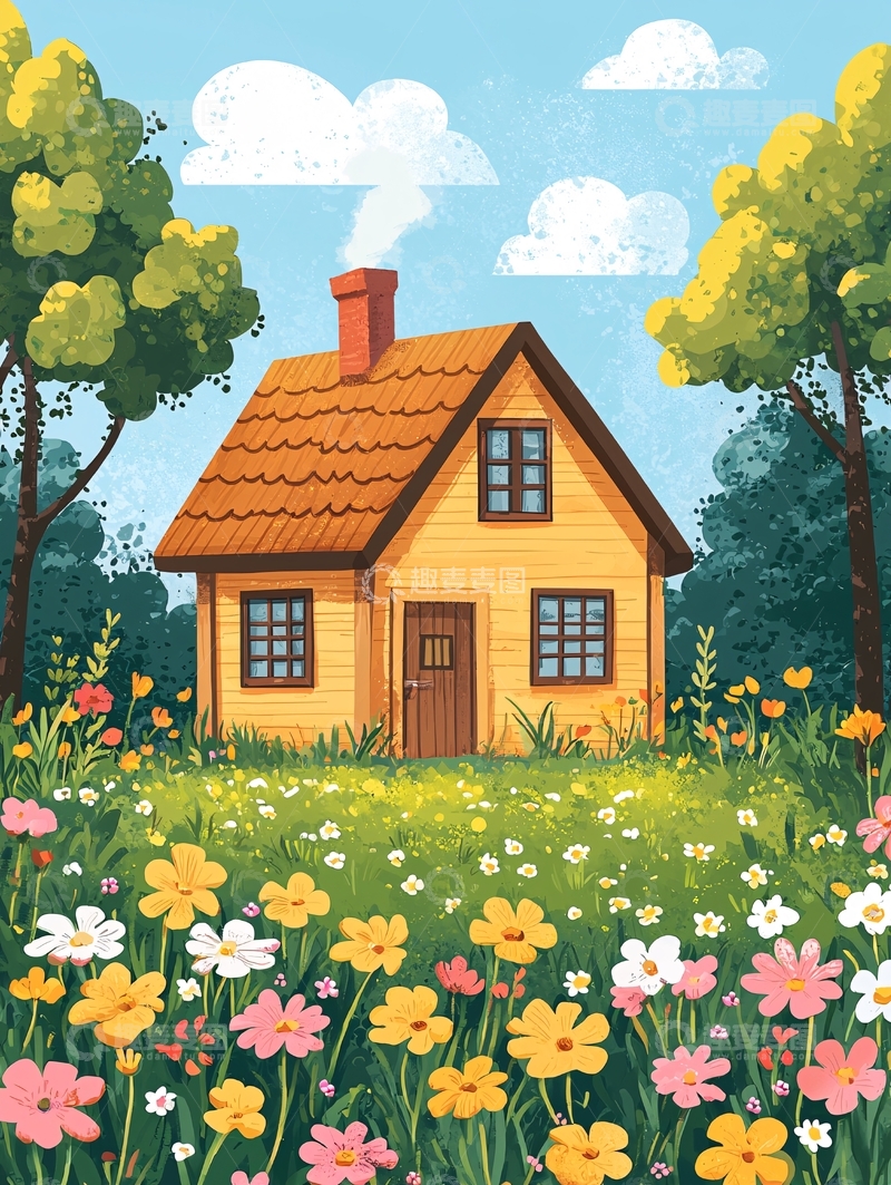 高清大图下载【趣麦麦图】童话小屋与花海