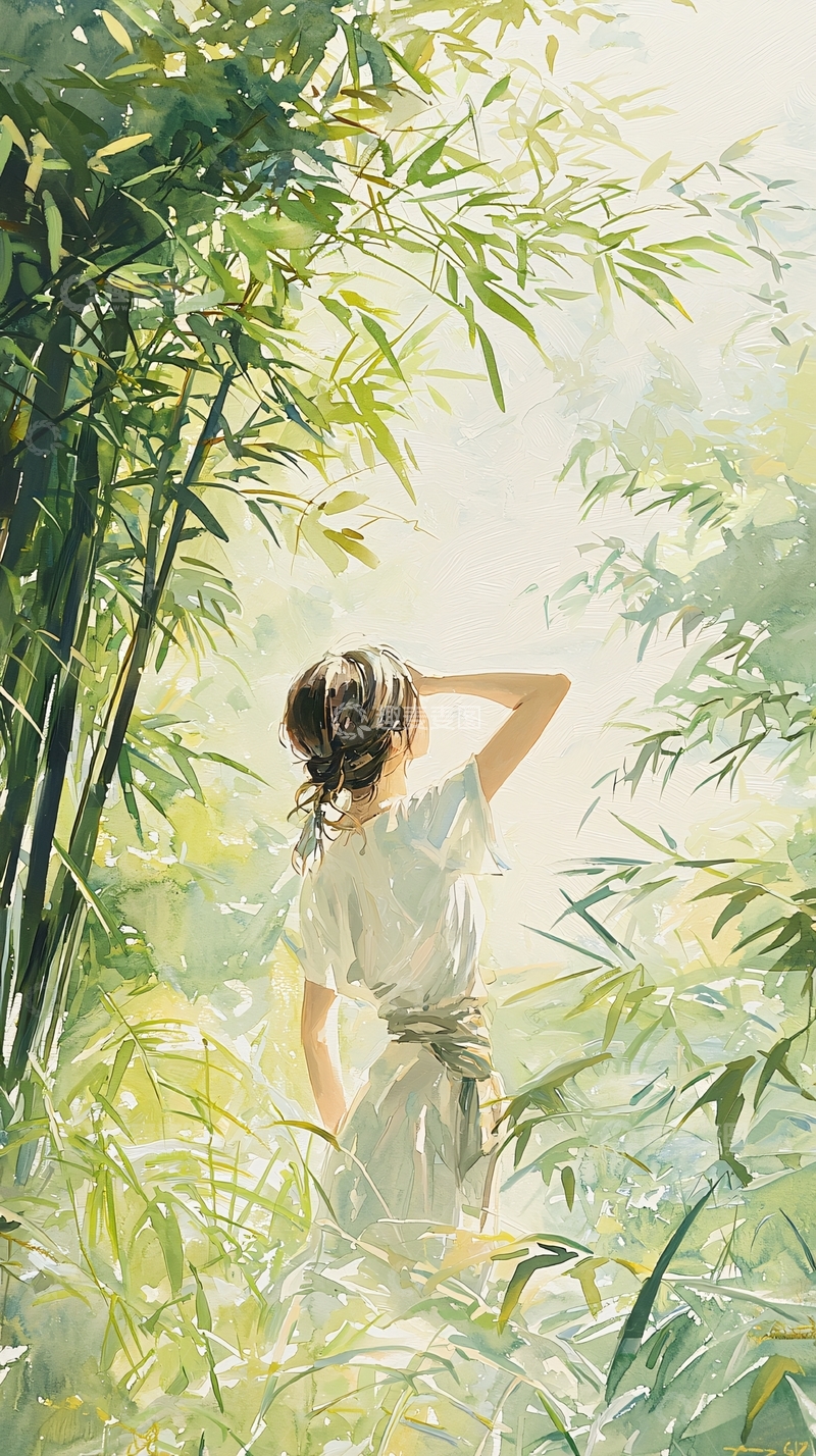 高清大图下载【趣麦麦图】竹林中的背影女孩