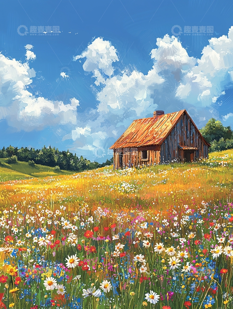 高清大图下载【趣麦麦图】乡村田野上的老屋