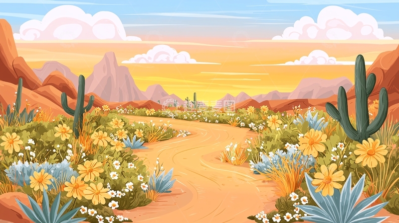 高清大图下载【趣麦麦图】沙漠景观鲜花盛开的场景