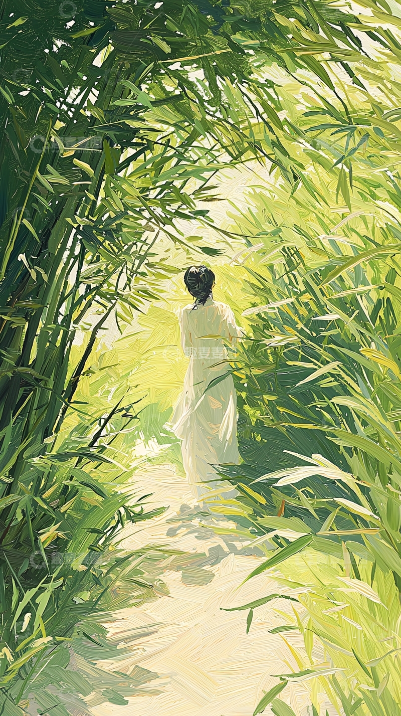 高清大图下载【趣麦麦图】竹林深处的女子