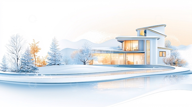高清大图下载【趣麦麦图】冬日雪景中的现代别墅