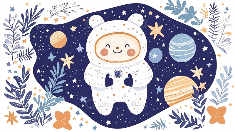 高清大图下载【趣麦麦图】太空宇航员插画背景素材