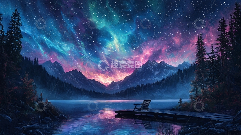 高清大图下载【趣麦麦图】梦幻星空下的湖畔静谧夜景
