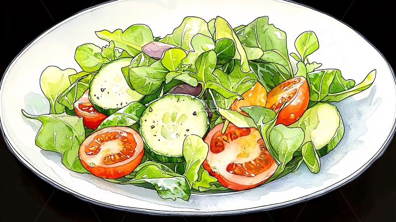 高清大图下载【趣麦麦图】蔬菜沙拉手绘美食插画