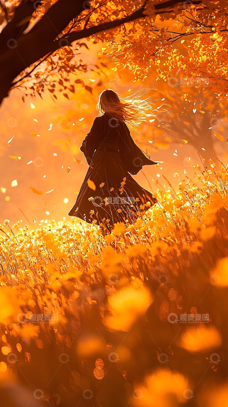 高清大图下载【趣麦麦图】秋日花海中的背影