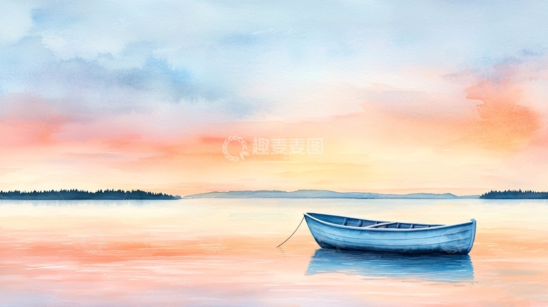 高清大图下载【趣麦麦图】宁静湖畔的小船