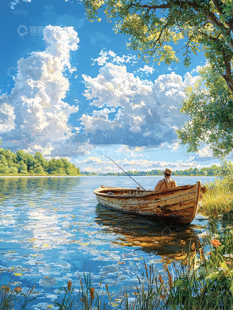 高清大图下载【趣麦麦图】夏日垂钓风景画