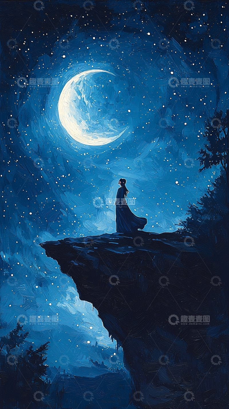 高清大图下载【趣麦麦图】夜空下的悬崖独行者