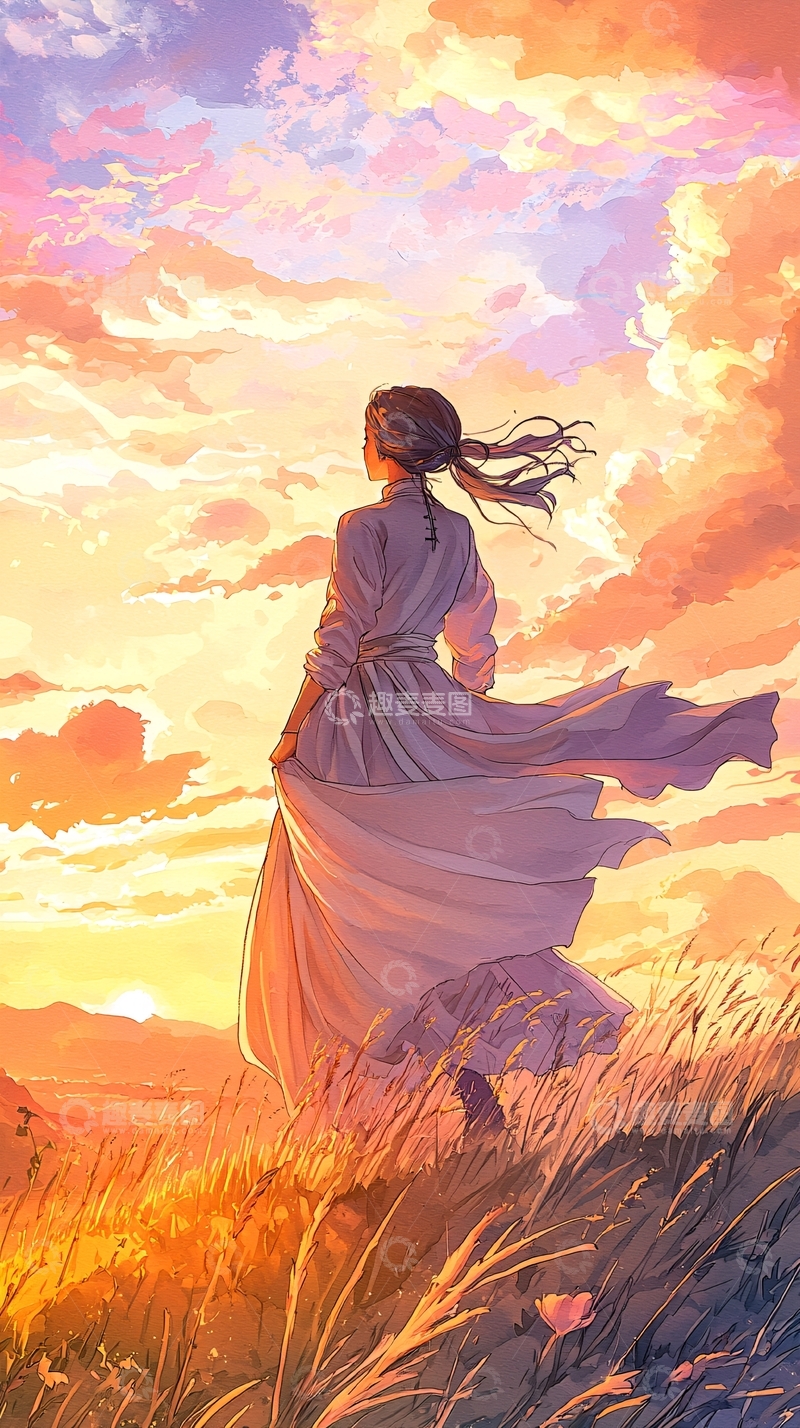 高清大图下载【趣麦麦图】夕阳下的旅人