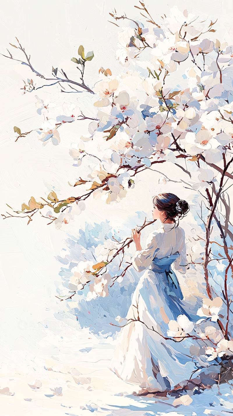高清大图下载【趣麦麦图】春日花下女子图