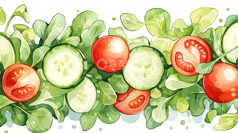 高清大图下载【趣麦麦图】蔬菜沙拉水彩插画