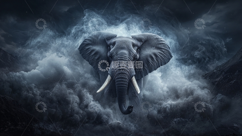 高清大图下载【趣麦麦图】神秘大象与烟雾