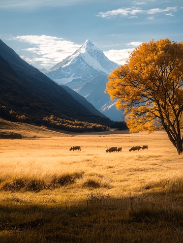 金秋草甸雪山宁静