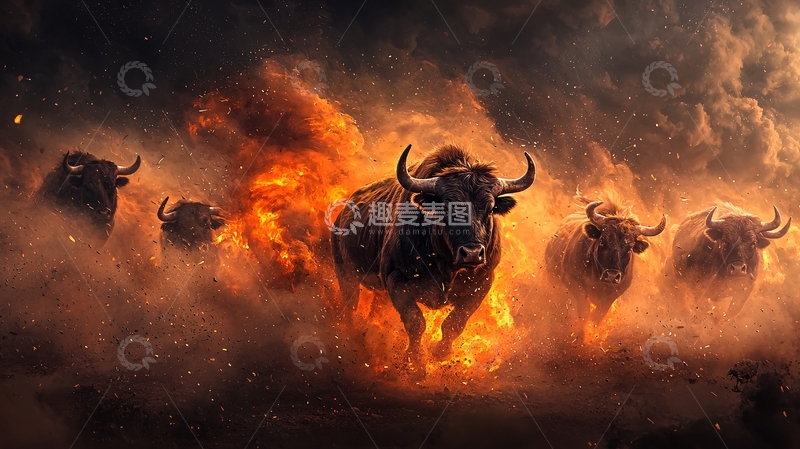 高清大图下载【趣麦麦图】奔腾的野牛高清图片