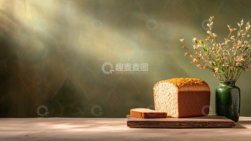 高清大图下载【趣麦麦图】面包和花瓶的静物