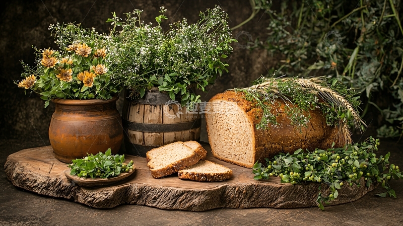 高清大图下载【趣麦麦图】乡村面包与植物静物