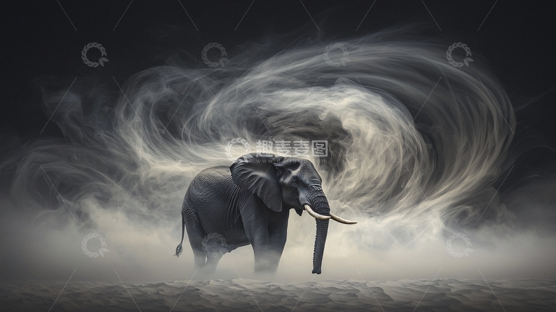 高清大图下载【趣麦麦图】烟雾中的大象