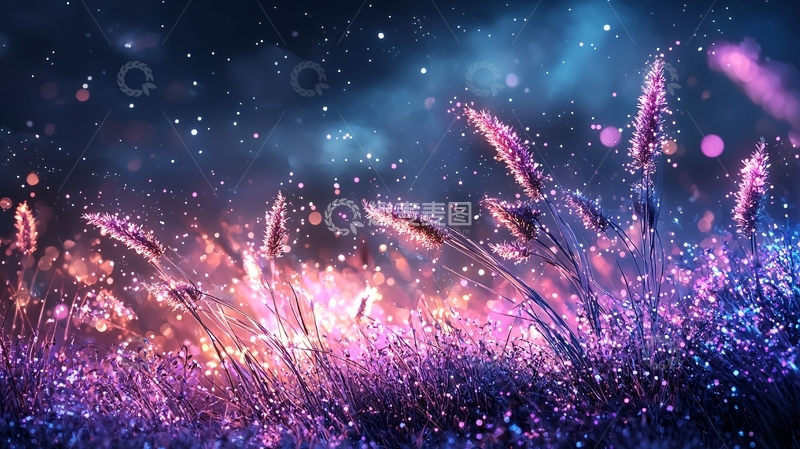 高清大图下载【趣麦麦图】梦幻星空下的紫色麦穗