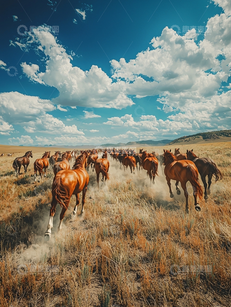 高清大图下载【趣麦麦图】奔腾的马群高清图片