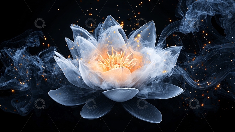 高清大图下载【趣麦麦图】梦幻莲花与烟雾的艺术插画