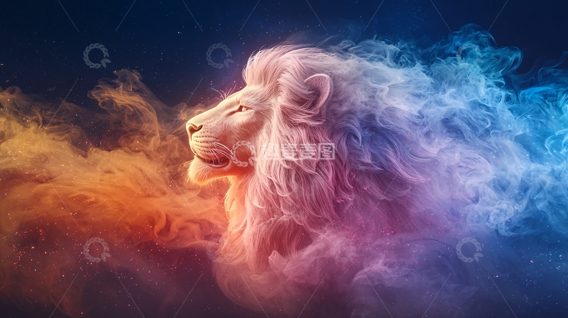 高清大图下载【趣麦麦图】梦幻狮子与星云背景