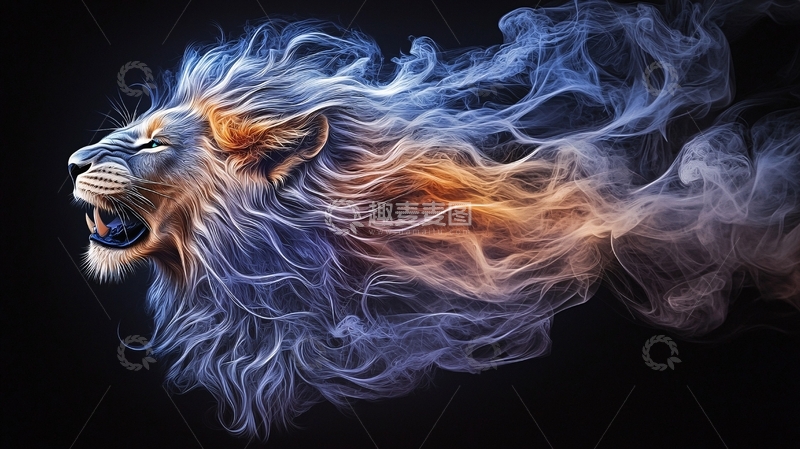 高清大图下载【趣麦麦图】烟雾中的咆哮狮子