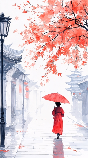 秋雨江南古街漫步