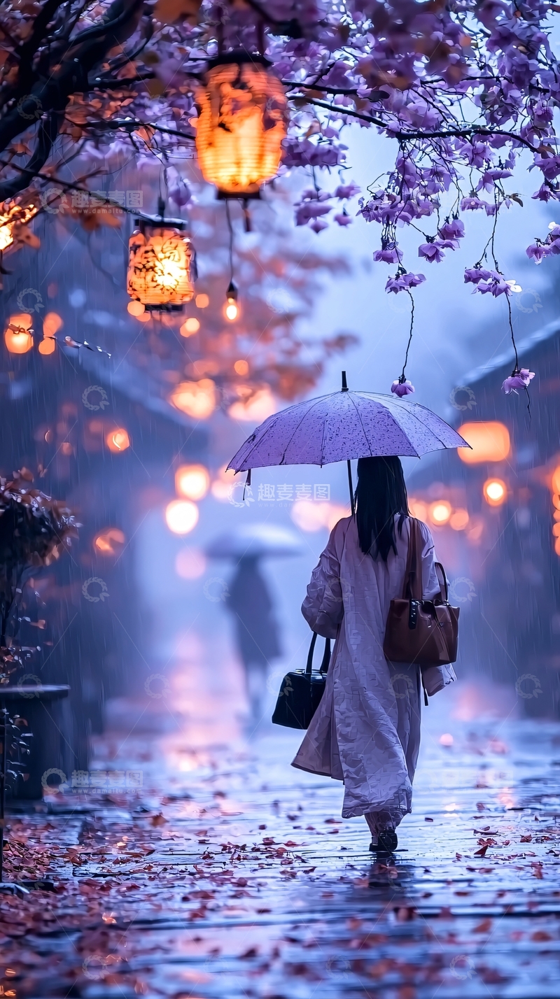 高清大图下载【趣麦麦图】雨中樱花下的浪漫漫步