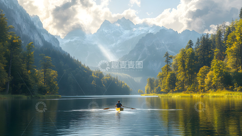 高清大图下载【趣麦麦图】在湖中划艇的体育运动