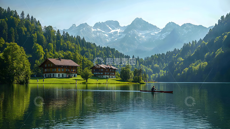 高清大图下载【趣麦麦图】在湖中划艇的体育运动2