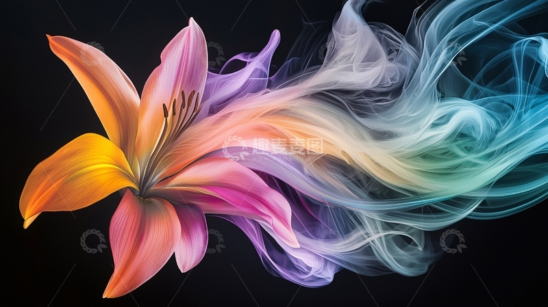 高清大图下载【趣麦麦图】梦幻花朵与烟雾的艺术融合