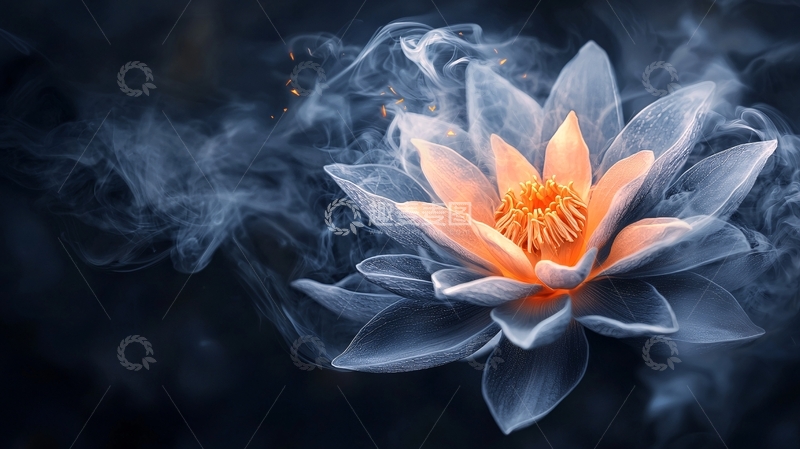 高清大图下载【趣麦麦图】烟雾中的莲花艺术插画
