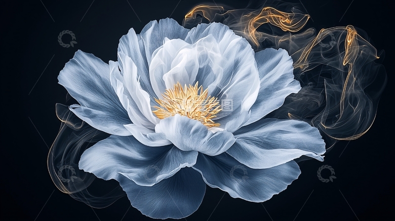 高清大图下载【趣麦麦图】梦幻蓝白花朵与烟雾艺术