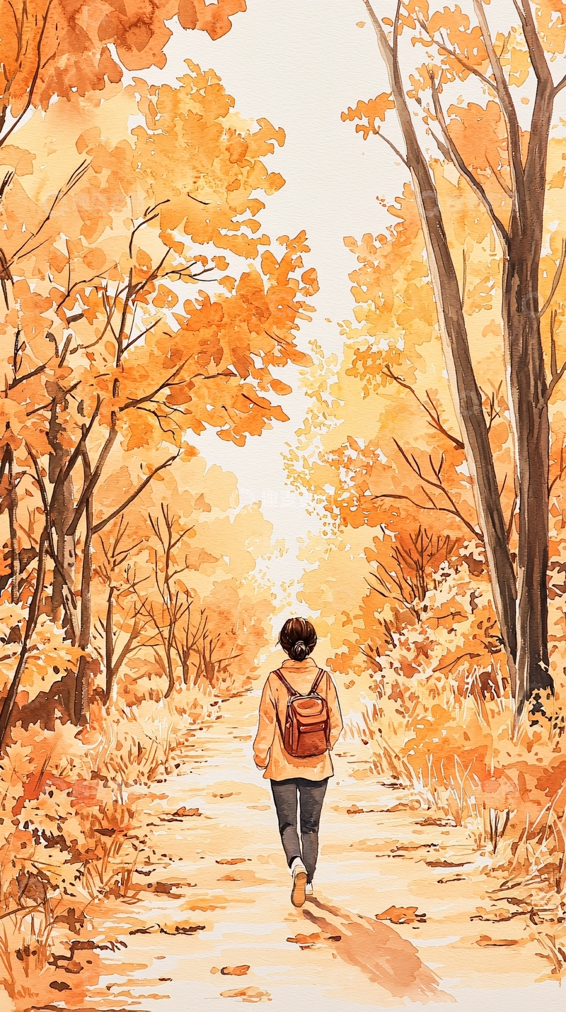 高清大图下载【趣麦麦图】秋日森林中的背影