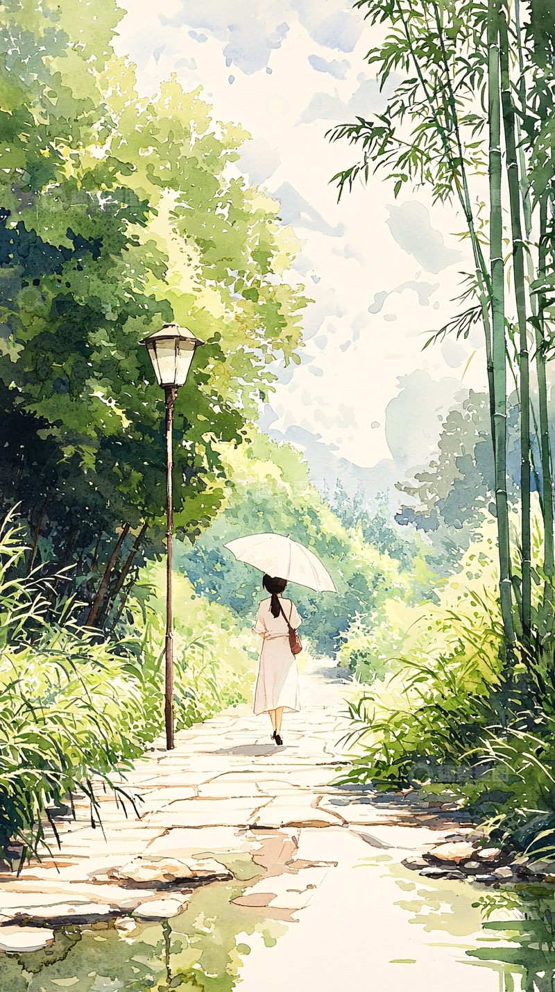 高清大图下载【趣麦麦图】雨中漫步的小径