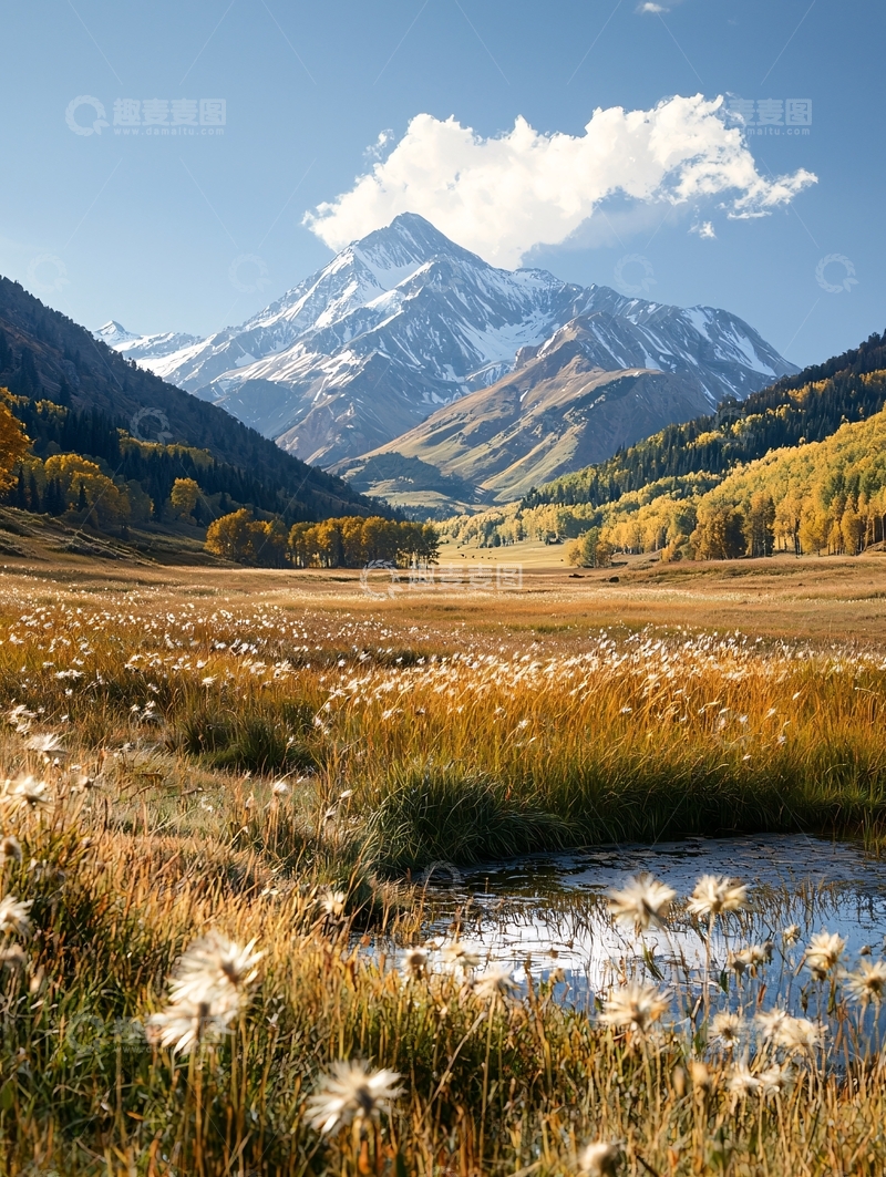高清大图下载【趣麦麦图】秋日山谷雪山