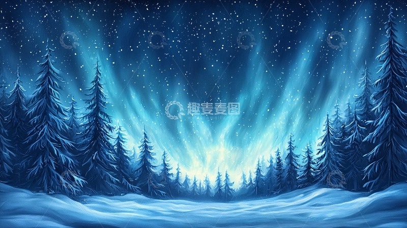 高清大图下载【趣麦麦图】冬夜森林雪景
