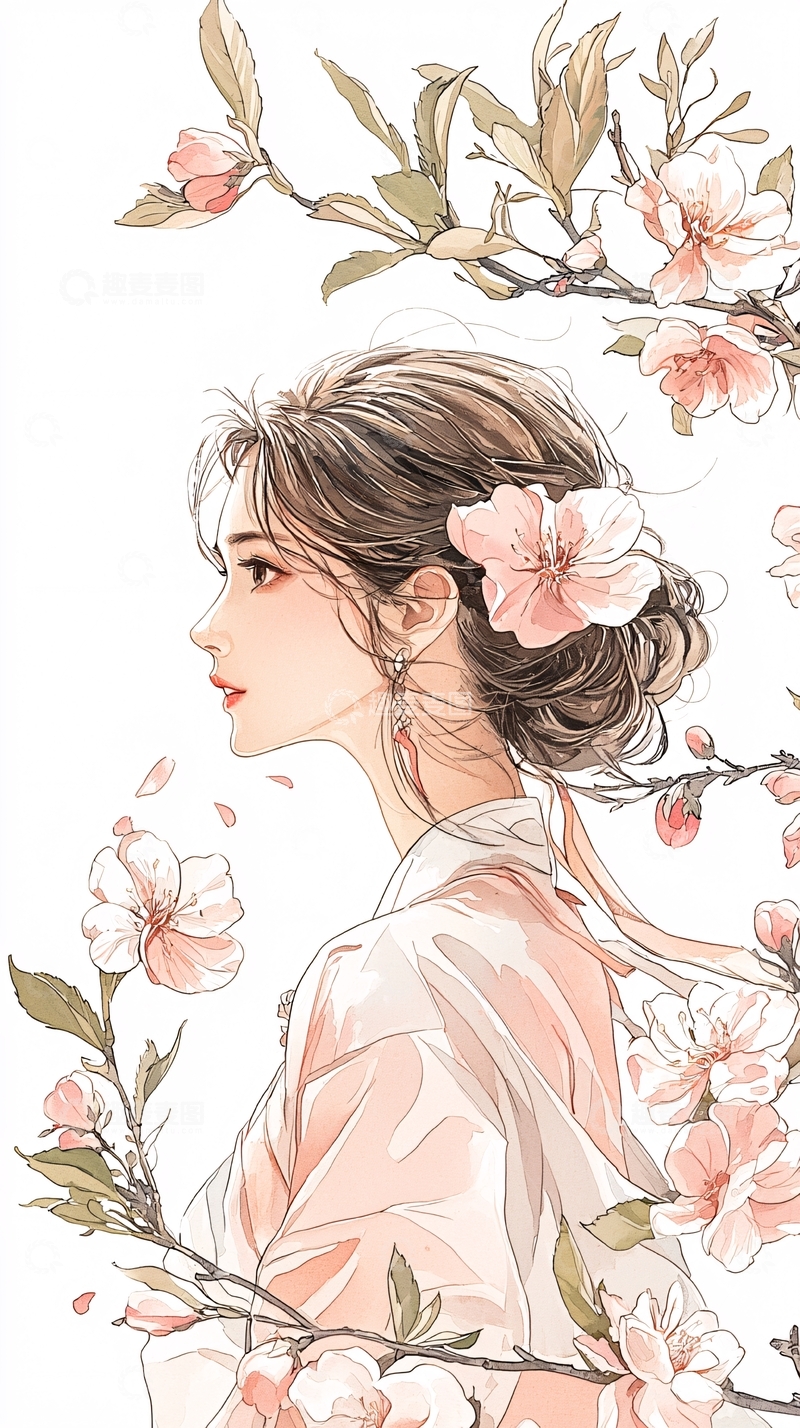 高清大图下载【趣麦麦图】樱花少女和服插画