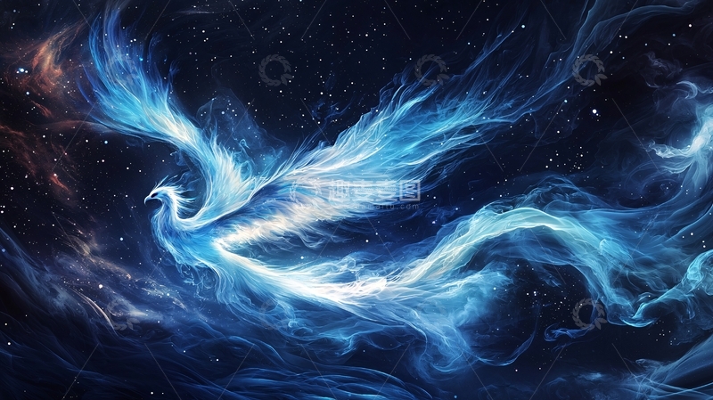高清大图下载【趣麦麦图】梦幻蓝羽凤凰星空背景