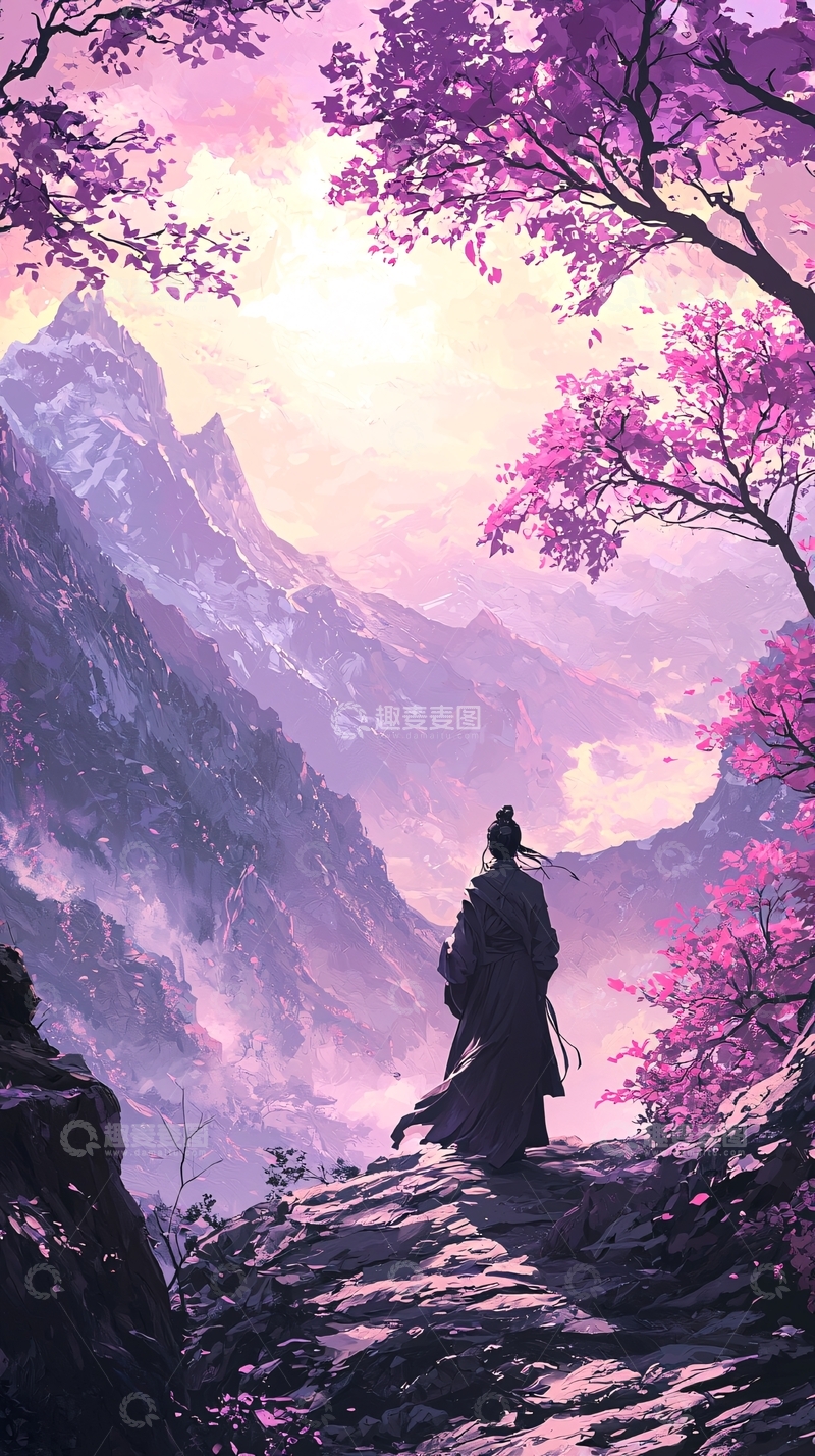 高清大图下载【趣麦麦图】山间赏樱图高清图片