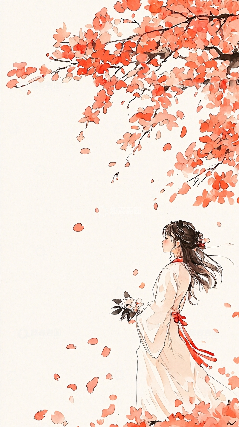 高清大图下载【趣麦麦图】秋日樱花下的女子