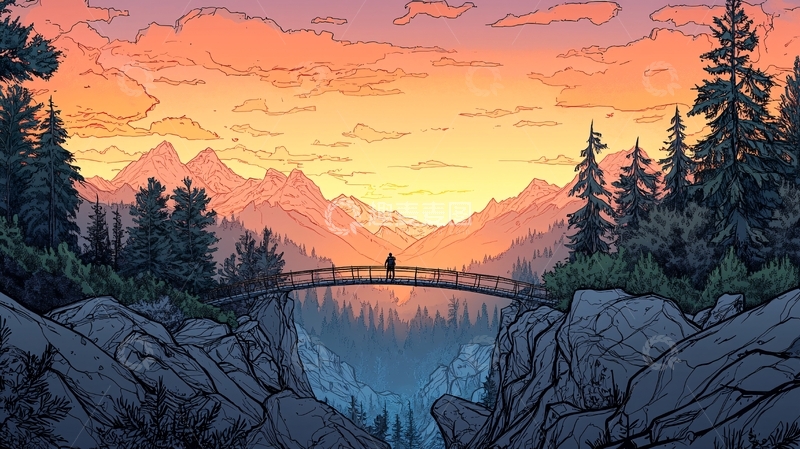 高清大图下载【趣麦麦图】桥上孤独的人剪影