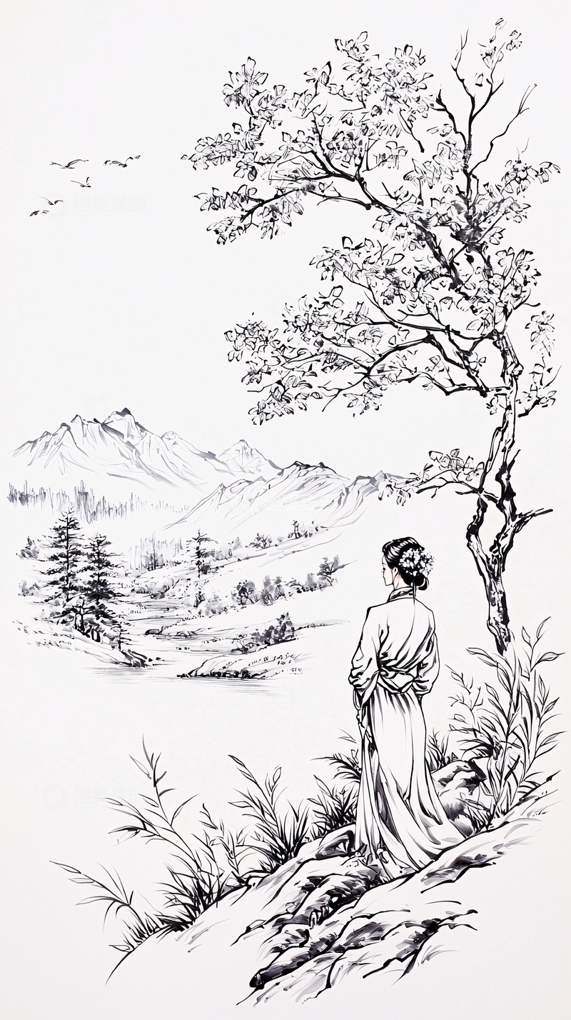 高清大图下载【趣麦麦图】秋日山水人物图